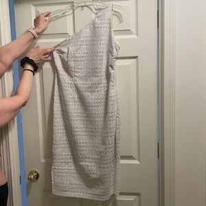 White one shoulder lace dress